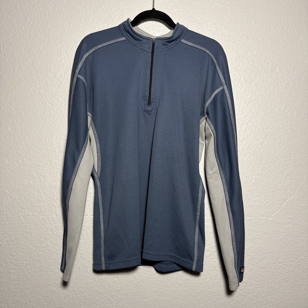 Prana Shirt Men's Gray Blue Quarter Zip Pullover Lightweight Long‎ Sleeve Large